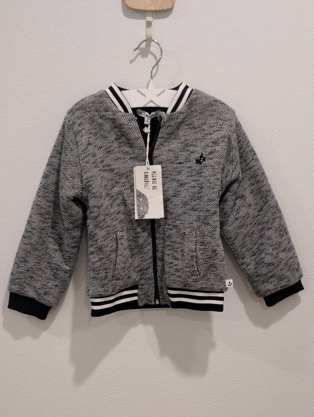 Noe & Zoe Berlin Grey Knit Bomber Jacket - 4T